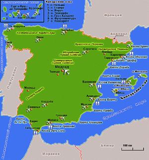 Карта курортов Испании